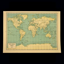 Vintage Map of the WORLD Map Wall Art Decor Old Original Antique 1940s