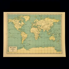 Vintage Map of the WORLD Map Wall Art Decor Old Original Antique 1940s