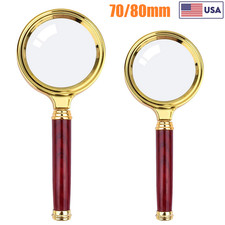 70mm 80mm Portable Handheld 10X Reading Magnifier Loupe Glasses Retro Handle
