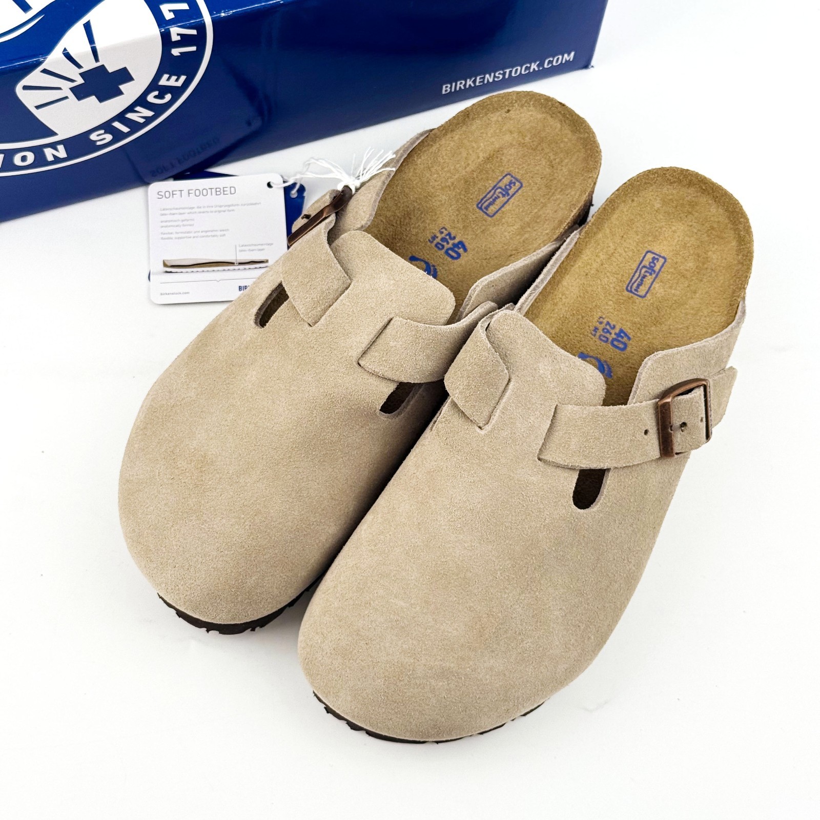 Birkenstock Boston Soft Footbed Suede Leather Taupe Women's Clogs Shoes New