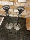 Pair of 11” hammered metal candlesticks weighing 2.2 lbs in total — photo 3