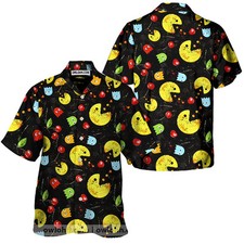 Cartoon Pac Man Doodle Men8217S Short Sleeve Casual Aloha Hawaiian Shirt 8211 Fo