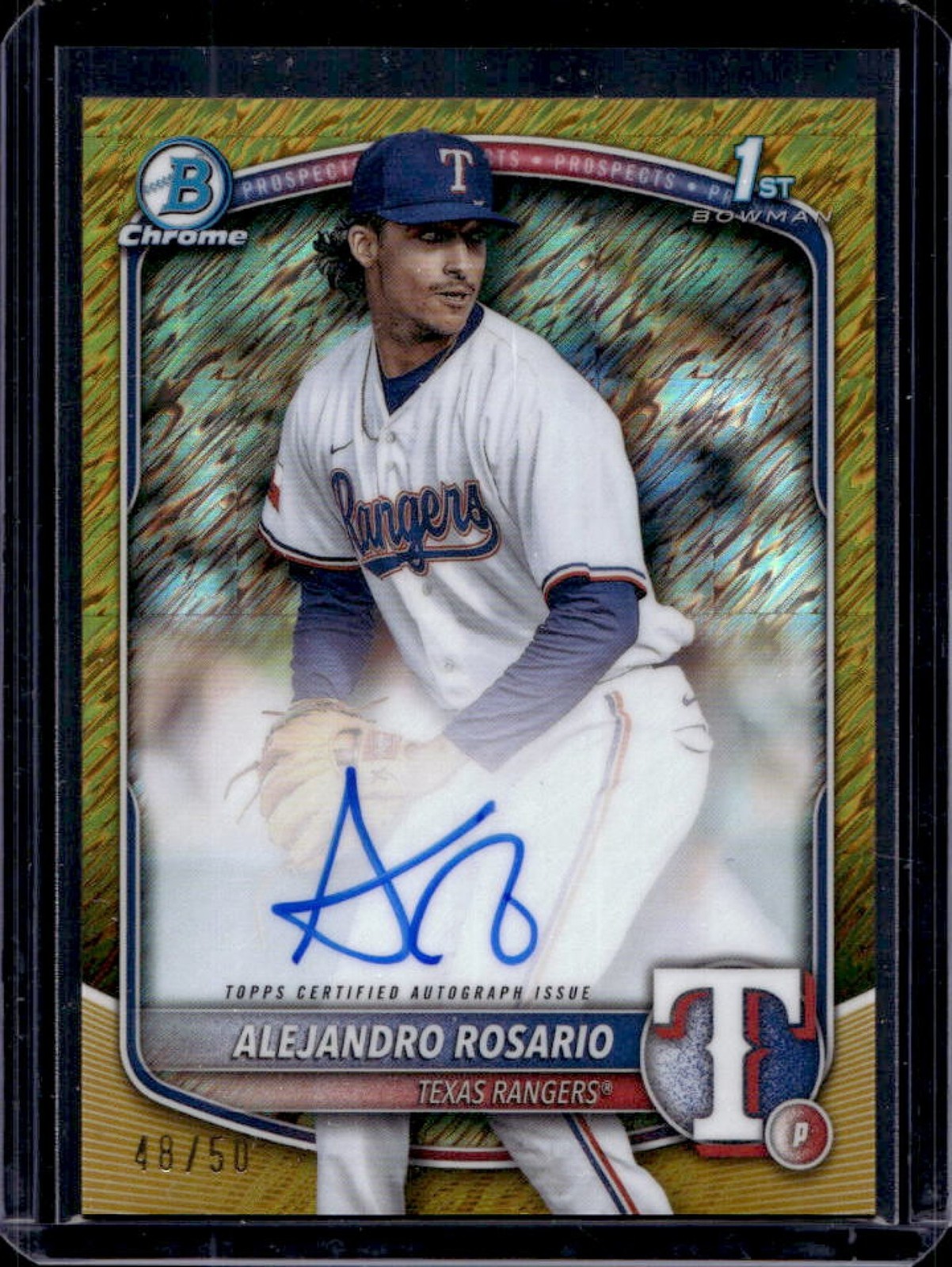 2025 Bowman Chrome Alejandro Rosario Auto 1st Gold Shimmer Refractor #48/50