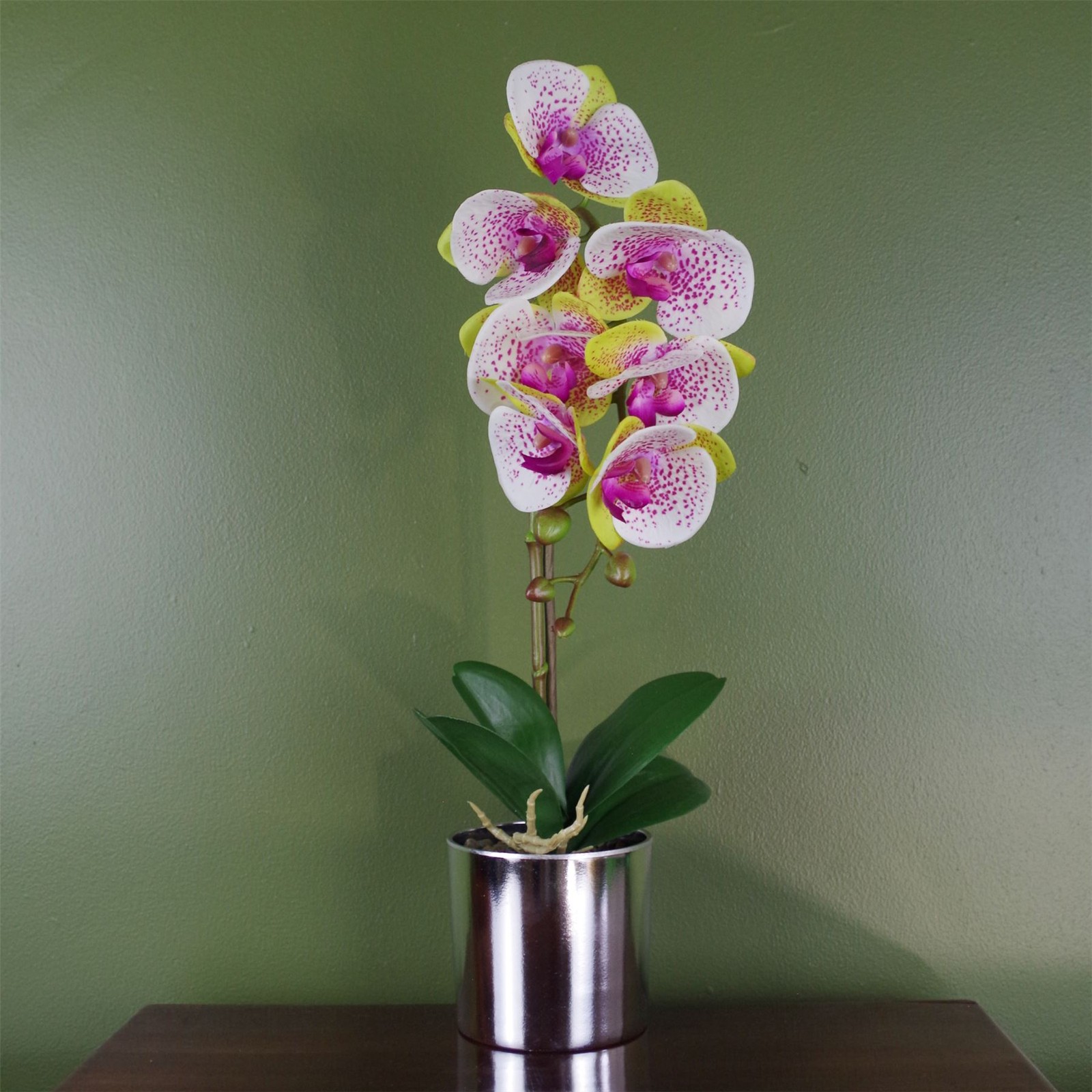 B&Q -  Artificial 46Cm Orchid Harlequin Pink With Silver Pot - Image 2