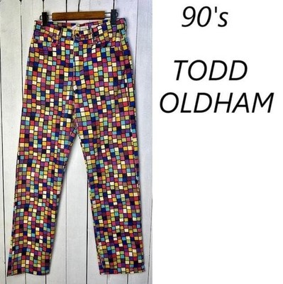 Todd Oldham Mosaic Jeans Colorful Denim Size6 Waist70cm 90s USA