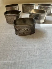 6 Vintage Silver Plate Napkin Rings French Monsieur