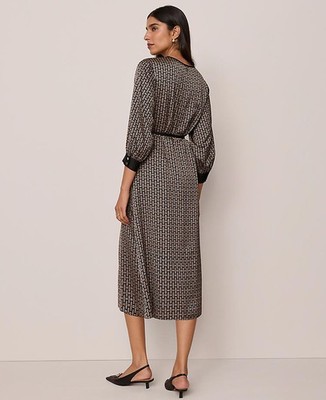 ann taylor midi dresses NWT Ann Taylor Chain Link Print Midi Dress Size 18 In Black