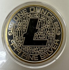 2018 1oz .999 Fine Solid Silver Litecoin Binary Round (24kt Gold highlighted) 97.99 per troy oz