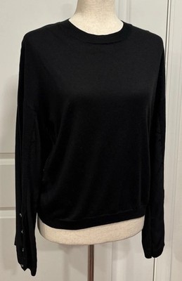 Max & Moi Paris Black Cashmere Silk Sweater Wide Button Up Sleeves Women s M