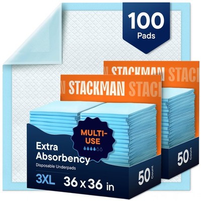 Chucks Pads Disposable Adult Underpads 100-Pack 36x36 XXXL Super-Absorbent In...