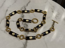 Vintage 70 s GUCCI Black Enamel Chain Belt Gold Tone Interlocking GG Logo Signed