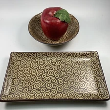 Sound Collection Japan 2-pc Set 5.5" Dipping Bowl-8.5" Sushi Tray / Plate Swirls