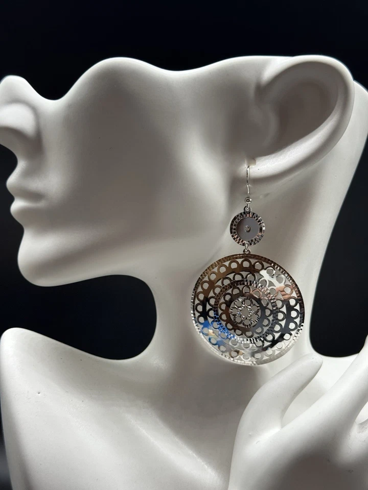 Milor Italy Bronze Filigree Drop Earrings Crystal Accents Modern Pierced - Image 3 of 4