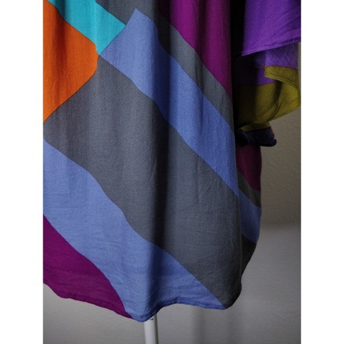 Anthropologie Hiche Mosaic Multicolor Blue Colorblock Flutter Sleeve Top S - Picture 9 of 10