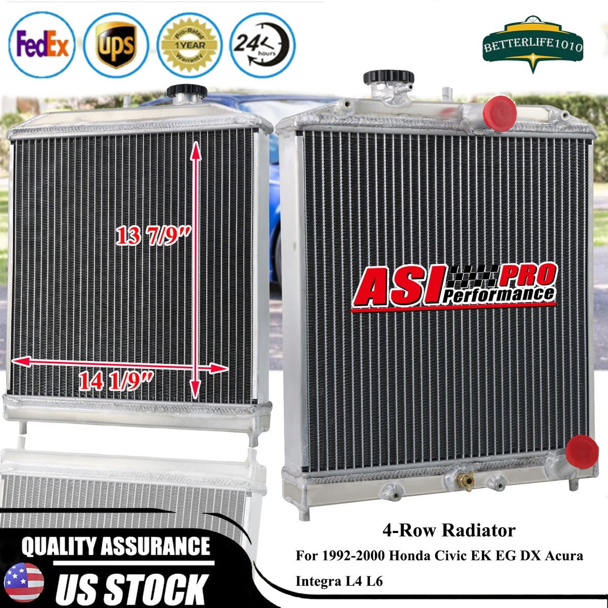4 Row Aluminum Radiator For 92-00 HONDA CIVIC D15 EJ EK DEL SOL EG