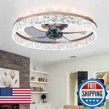 Depuley 20in Modern Low Profile Flush Mount Ceiling Fan with Lights App Remote B