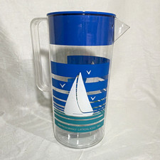 Lipton Iced Tea Clear Plastic Pitcher w/ Blue Lid Sailboat Design