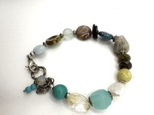 Multicolored  Gemstone Beaded Bracelet Silver Tone Accents 8  