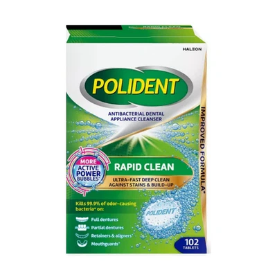 Polident Rapid Clean Dental Cleanser Tablets 102 Counts - USA IMPORT