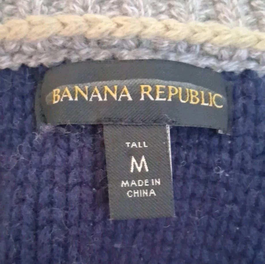 Banana Republic Aztec Cabin Cardigan Wool Cashmere Sz Medium Tall Button Luxury - Image 4 of 4