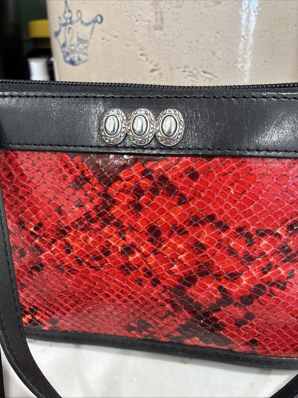 Brighton Python Red Bag Purse CrossBody Black Lea… - image 3
