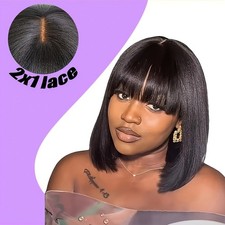 2x1 Straight Short Bob Wig with Bangs Human Hair 150 Density Bob Human Hair Wig