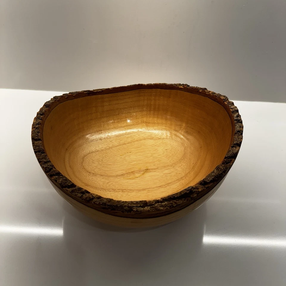 Tazón de madera decoración del hogar borde áspero natural corteza Foto 2 de 4