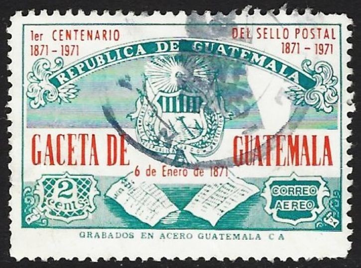 GUATEMALA 1974 SCOTT C455var ISGC 1270b BLUE GREEN COLOR