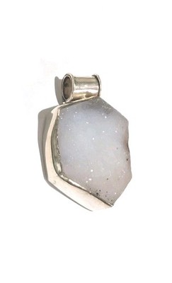 Vintage Sterlingsilber großer natürlicher Kristall Druzy 1,75'' Statement Anhänger 19 Gramm