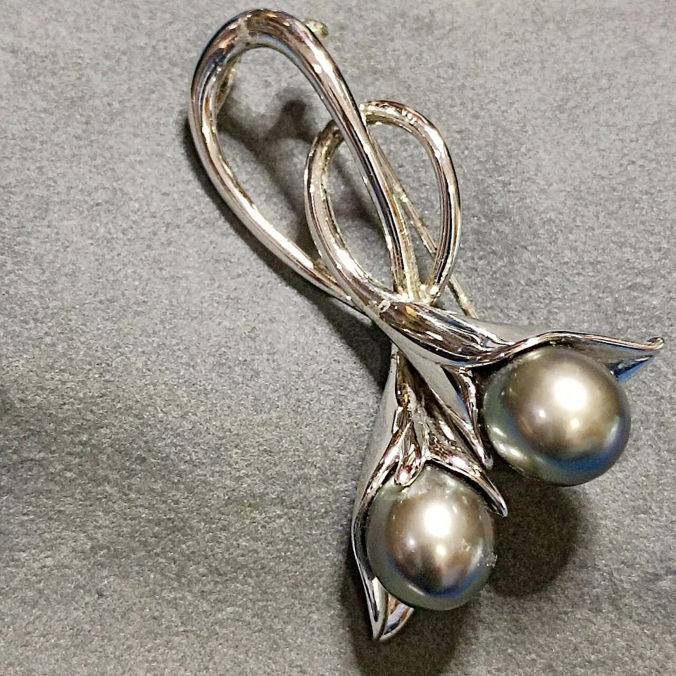 Broche y colgante TASAKI plata-perla negra plata Foto 3 de 4