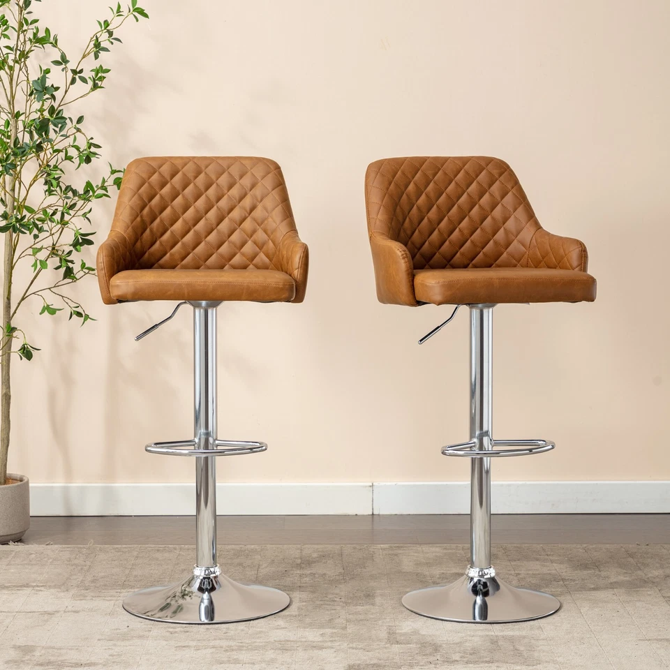 Set of 2/4 PU Leather Adjustable Swivel Bar Stools Counter Height Stools Kitchen - Image 4 of 4