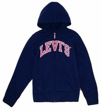 Levi's Girls Full-Zip Pink Logo Blue Hoodie - Size M - NWT - MSRP 44.00