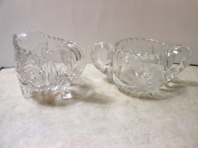 VTG  Cut Glass Crystal Creamer Pinwheel Saw Tooth Diamond Design & Sugar L@@K