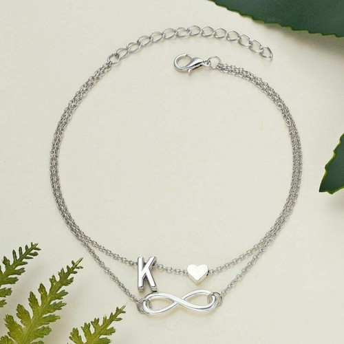 Infinity Love Heart Cadena de Letras Inicial Plata Tobillo Dama de honor - Imagen 14 de 29