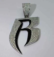 3Ct Round Moissanite Men's Initial R Letter Pendant in Real 925 Sterling Silver