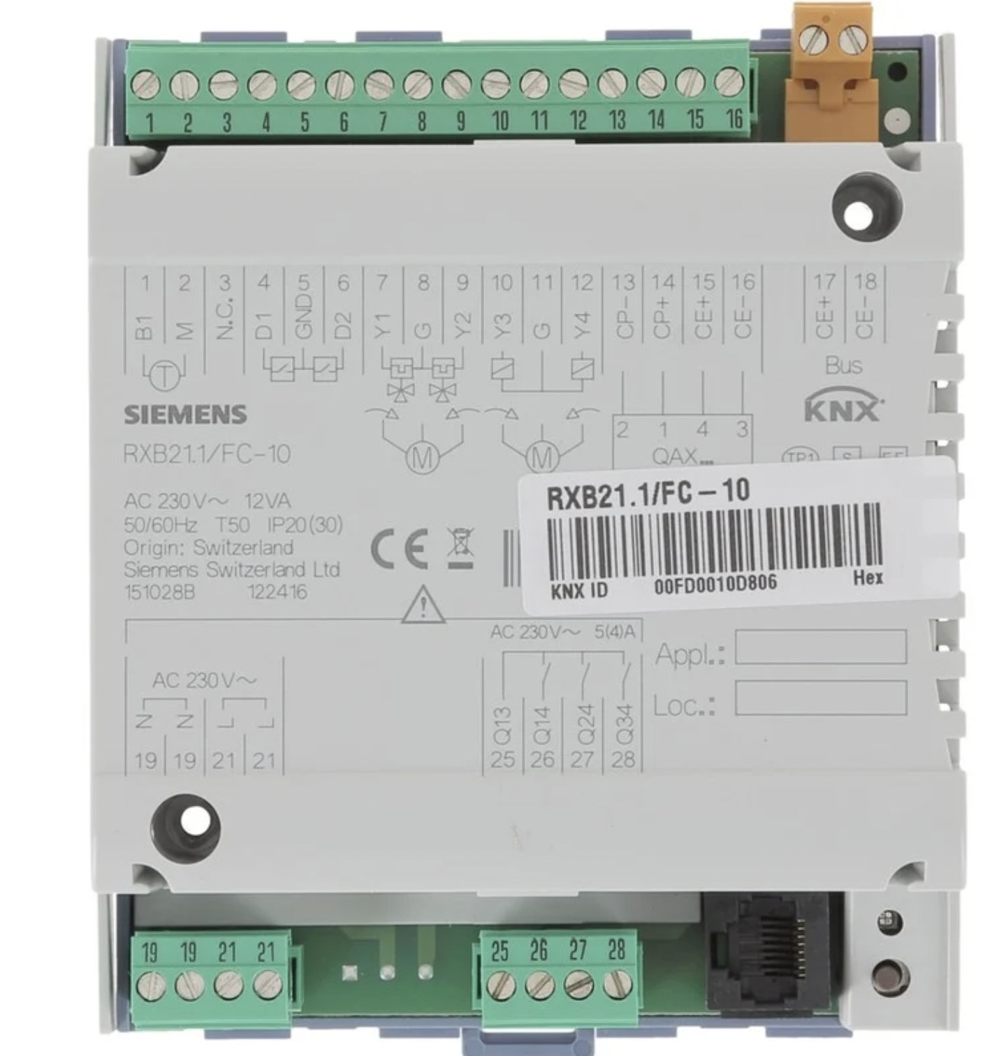 Régulateur terminal intégrable SIEMENS RXB21.1/FC-10 KNX Desigo