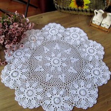 23" White Vintage Hand Crochet Flower Tablecloth Doily Round Lace Table Topper