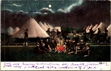 Postcard 1907 US Army Soldiers Encampment Tent Campfire Military D125