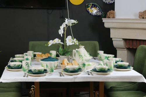 Leaf 59-Piece Handmade Stoneware Dinner Set For 12, Microwave & Dishwasher Safe