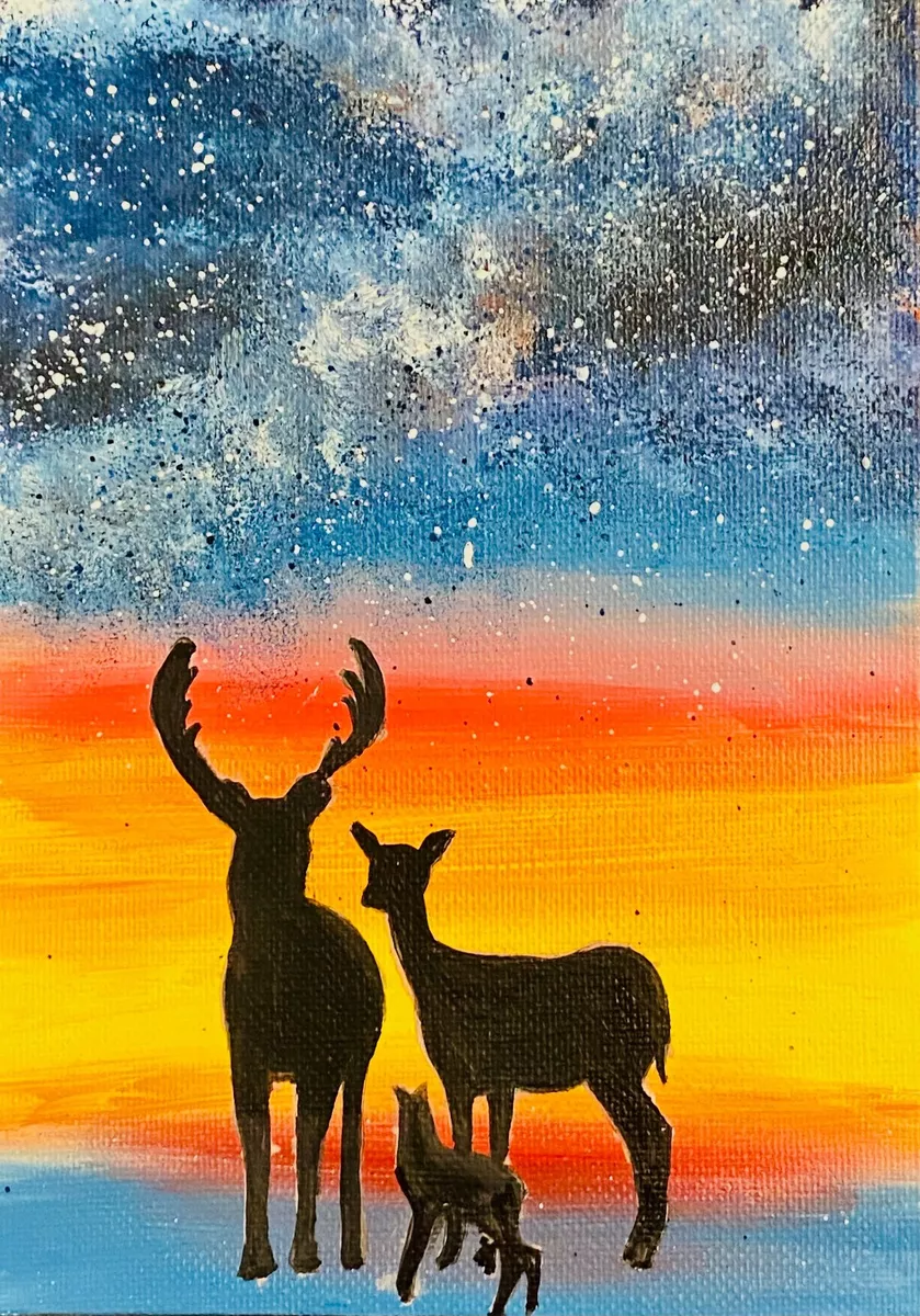 deer painting deer original art animal painting sunset painting