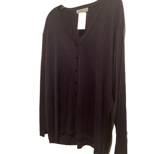 Women’s NWT Chaus Silk Blend Cardigan Sweater . Black V Neck Size Medium.