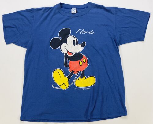 Rare VTG VELVA SHEEN Mickey Mouse Florida Single Stitched T Shirt 90s Blue 2XL