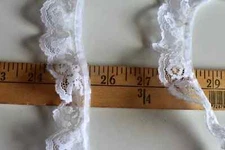 WHITE   RUFFLED POLYESTER  LACE  TRIM  1 1/8" WIDE  X  5   YARDS