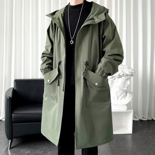 Fashion Men's Trench Coats Big Pocket Hooded Long Jacket Windbreaker Overcoat - Picture 1 of 11