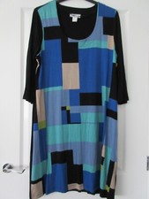 Black dress blue beige green block pattern size 20 22 (XL) bonprix collection