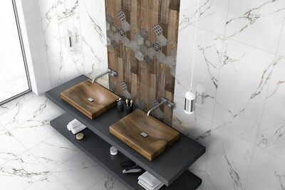 Porcelain polished tiles white / gray  24x48