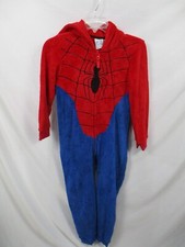 Spiderman Boys Costume Union Suit Medium Red Fleece Hooded Zips Blue Polyester