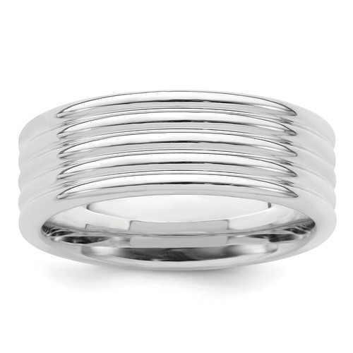 Fede nuziale piatta in argento sterling lucido multi scanalato 7 mm misure da 6 a 13,5 - Foto 15 di 20