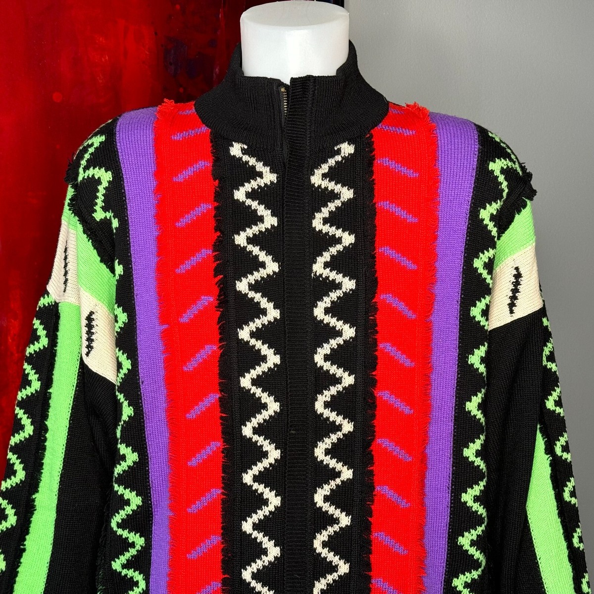 GIANNI VERSACE full zip wool men's sweater w/ fringe size IT 52
