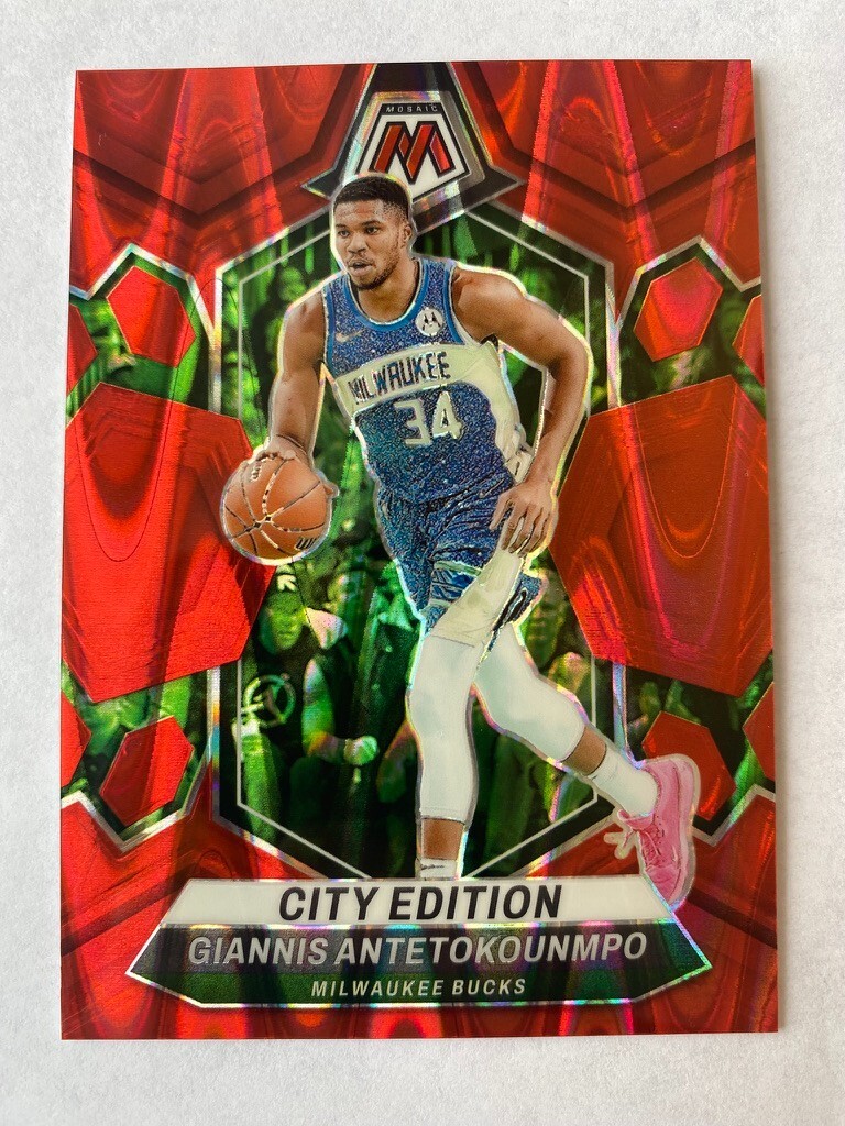2023-24 Mosaic Giannis Antetokoumpo #279 City Edition Red Seismic Prizm 69/299